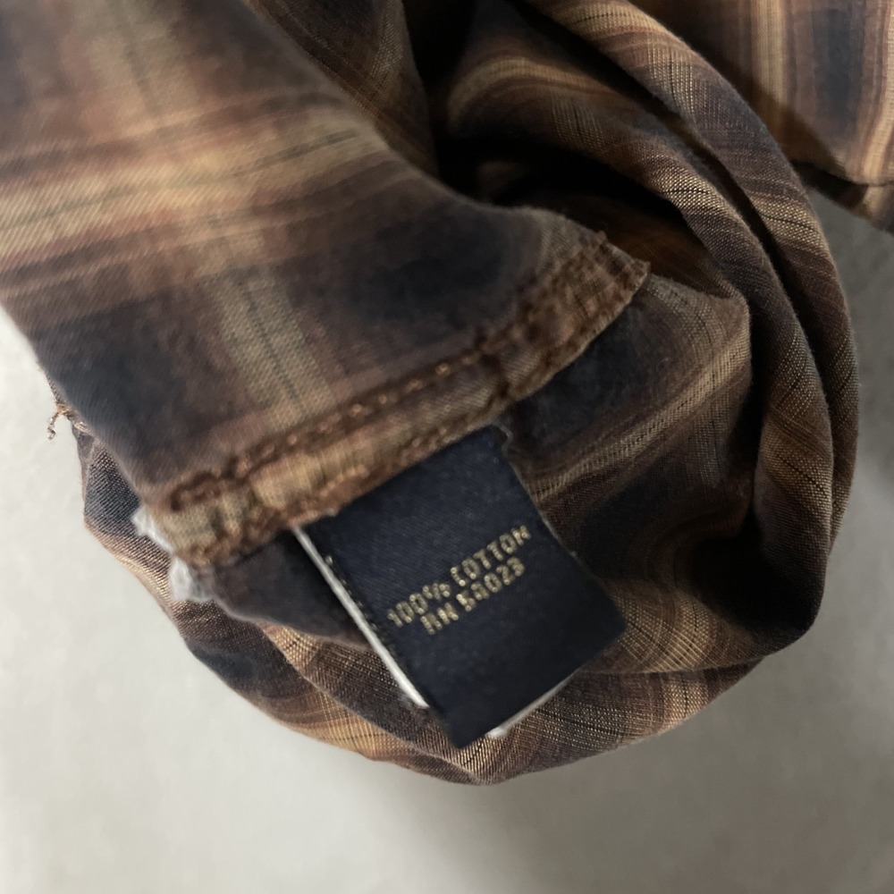 Banana Republic Shirt Mens S Brown Plaid Pearl Snap Western Long Sleeve Slim Fit - Picture 7 of 7